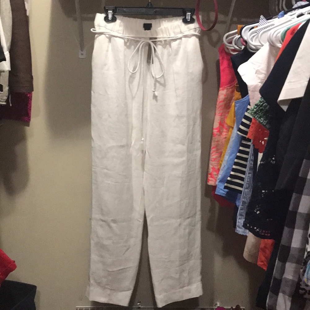J Crew NWT white linen pants with rope belt